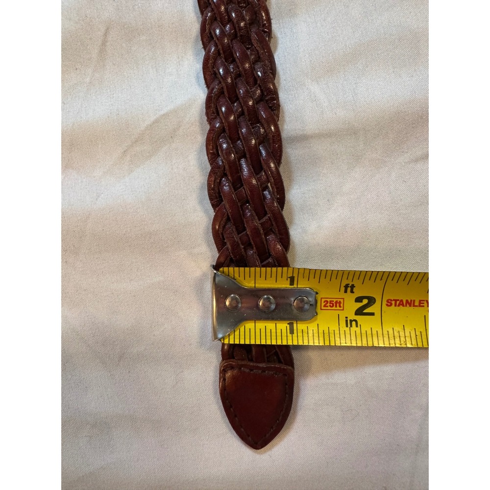 Etienne Aigner Womens Braided Leather Belt Cognac Brown Brass Logo XL 6772 - Picture 6 of 6